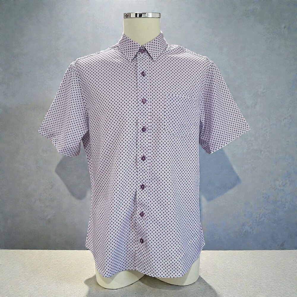 Nick Graham Mens Shirt Medium Purple Geometric Summer Travel Coastal Soft Touch‎